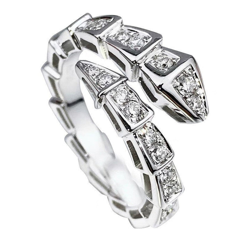 Silver Plated American Diamond Silver Snake Themed Finger Ring