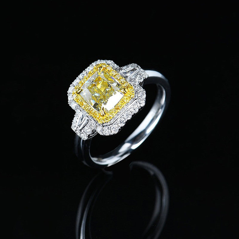 Silver Plated American Diamond Crushed Ice Cut Yellow Geometric Finger Ring