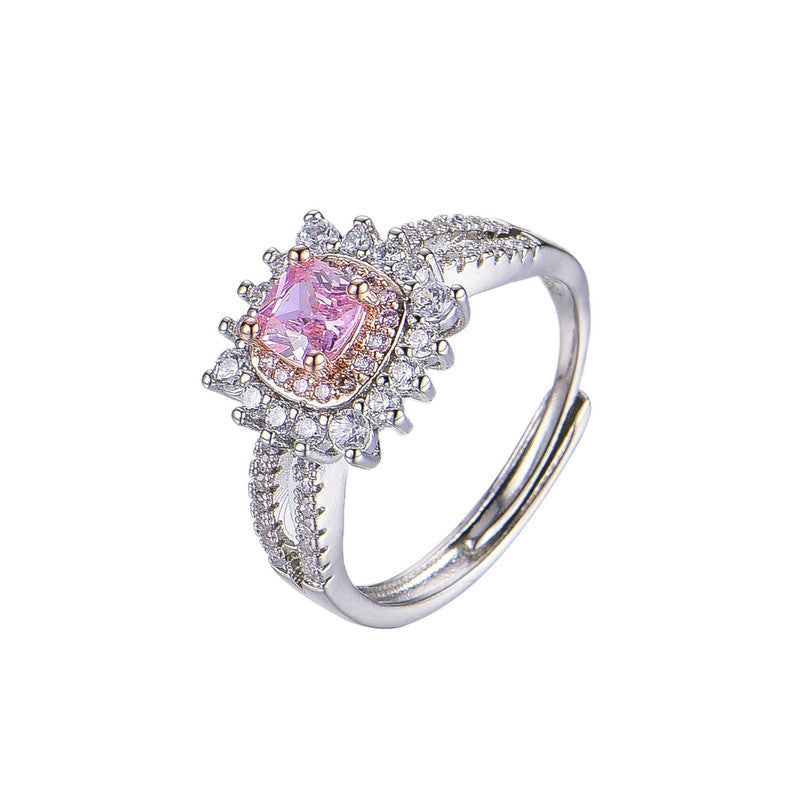 Silver Plated American Diamond Crushed Ice Cut Pink Contemporary Finger Ring