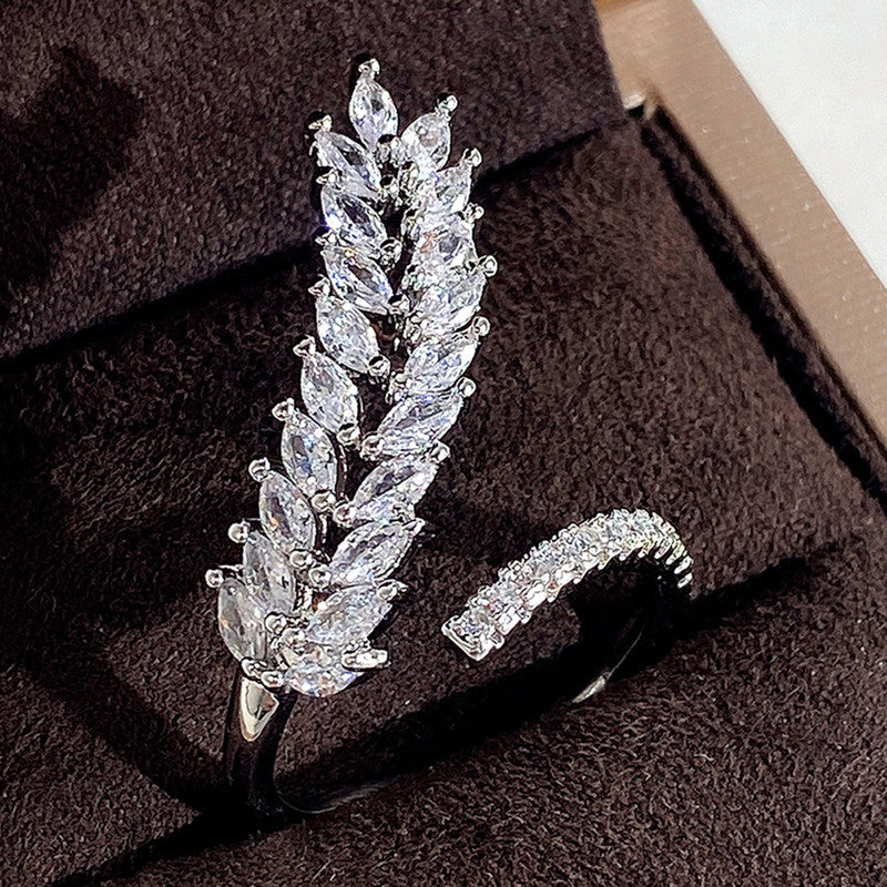 CZ Stone-Studded Leaf inspired Adjustable Finger Ring