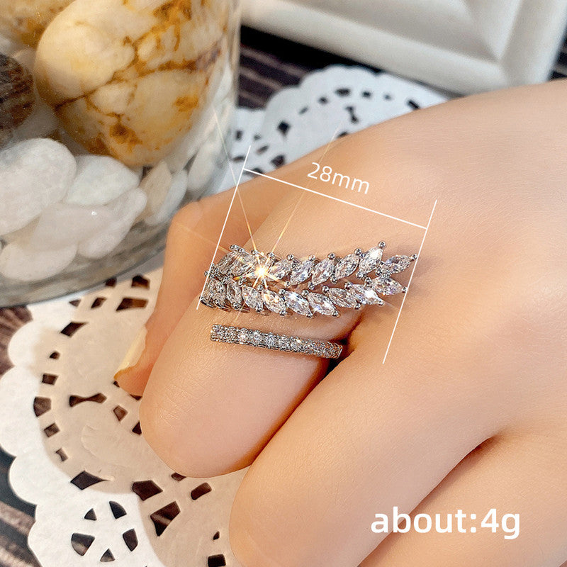 CZ Stone-Studded Leaf inspired Adjustable Finger Ring