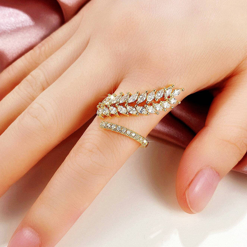 CZ Stone-Studded Leaf inspired Adjustable Finger Ring