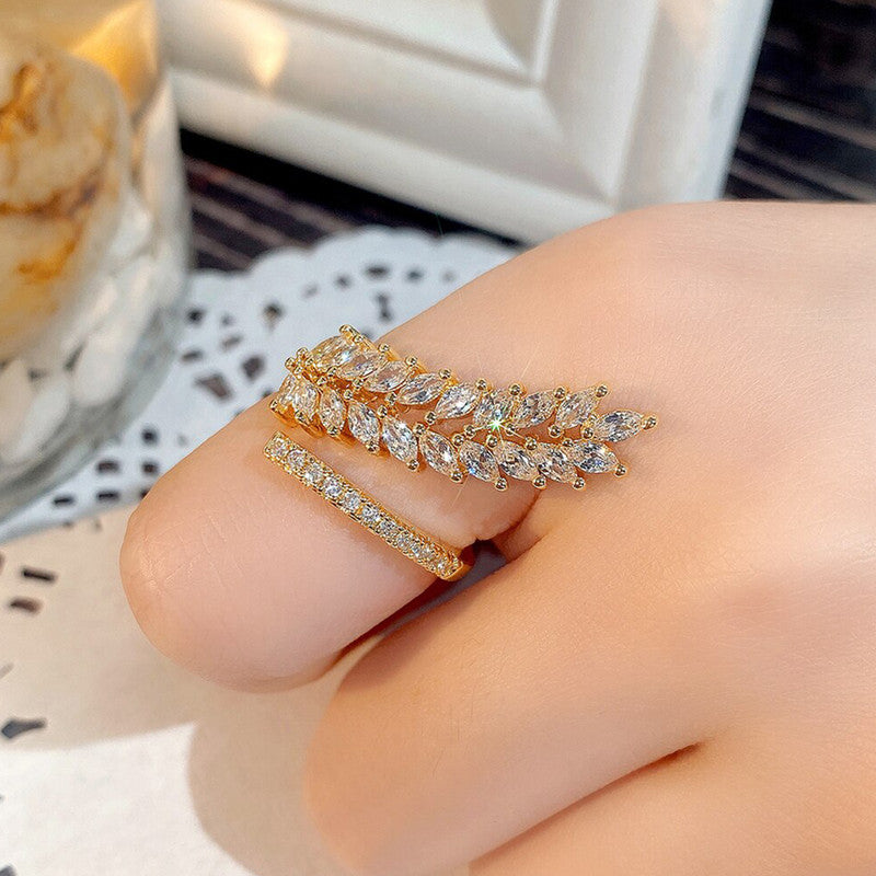 CZ Stone-Studded Leaf inspired Adjustable Finger Ring