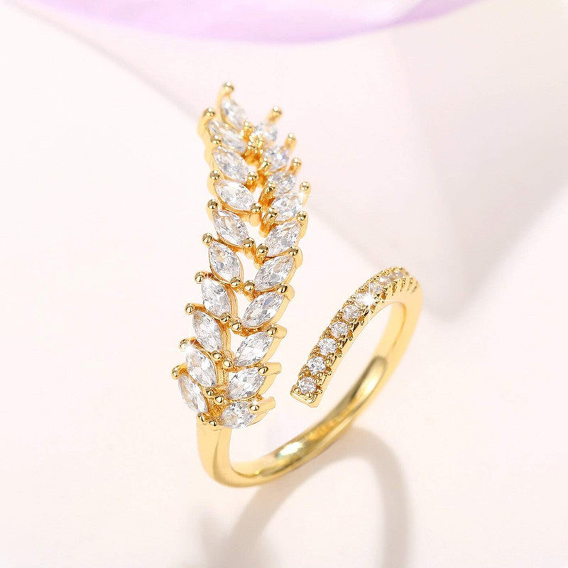 CZ Stone-Studded Leaf inspired Adjustable Finger Ring