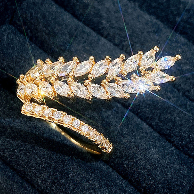 CZ Stone-Studded Leaf inspired Adjustable Finger Ring