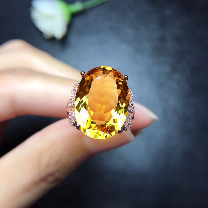 Rose Gold Plated American Diamond Crushed Ice Cut Yellow Oval Finger Ring