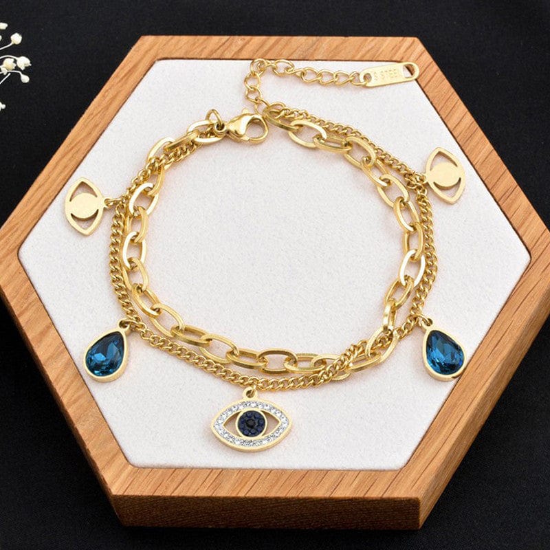 Stainless Steel Anti Tarnish Crystal Studded Evil Eye Bracelet