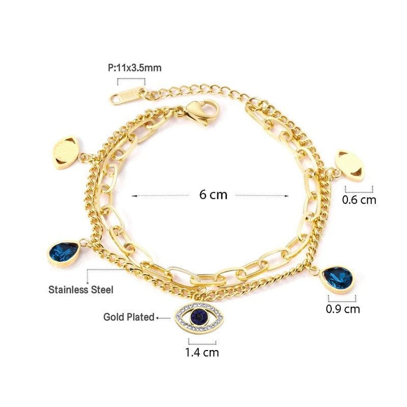 Stainless Steel Anti Tarnish Crystal Studded Evil Eye Bracelet