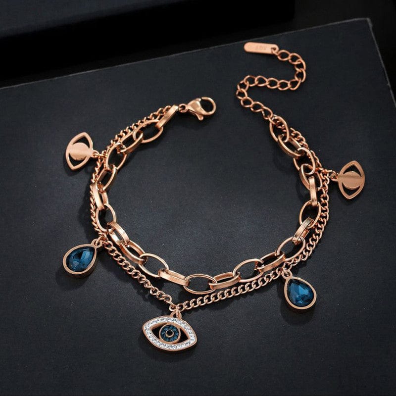 Stainless Steel Anti Tarnish Crystal Studded Evil Eye Bracelet