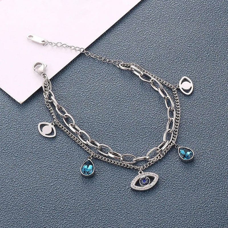 Stainless Steel Anti Tarnish Crystal Studded Evil Eye Bracelet