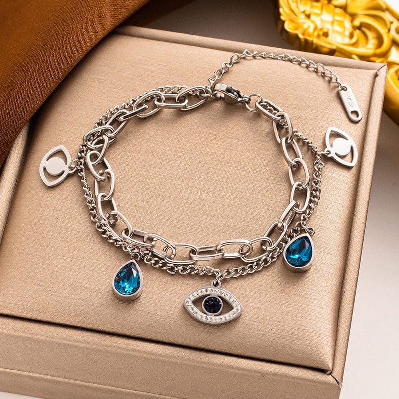 Stainless Steel Anti Tarnish Crystal Studded Evil Eye Bracelet