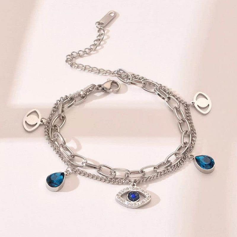 Stainless Steel Anti Tarnish Crystal Studded Evil Eye Bracelet