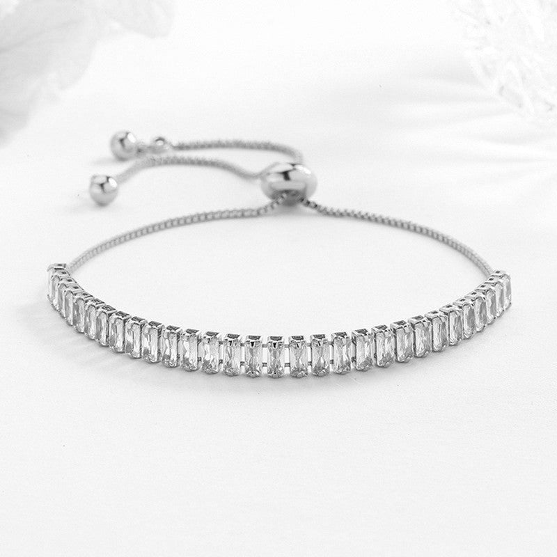 Silver Plated Rectangular Cut Cubic Zirconia White Matrix Tennis Bracelet