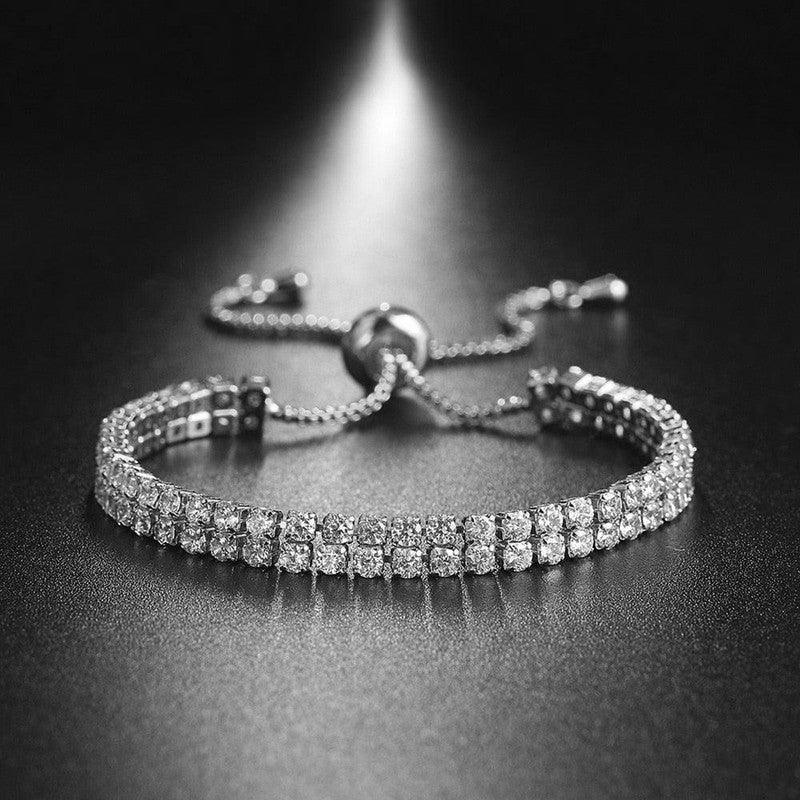 Gold Plated Dual Strand Round Cut Cubic Zirconia White Matrix Tennis Bracelet