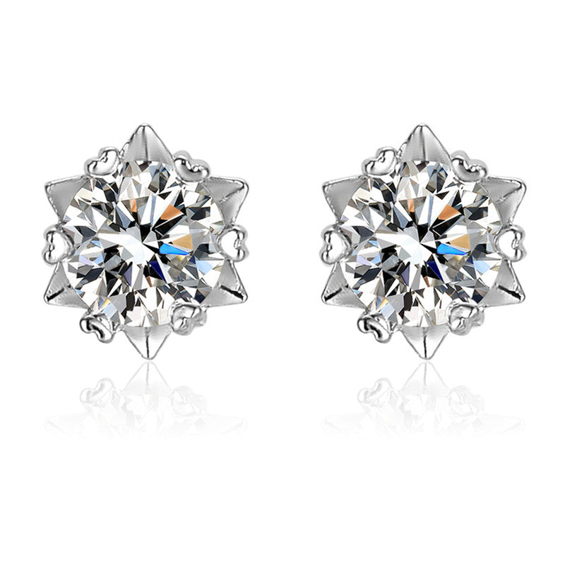 Silver Plated American Diamond Studded Star Shaped Solitaire Stud Earrings