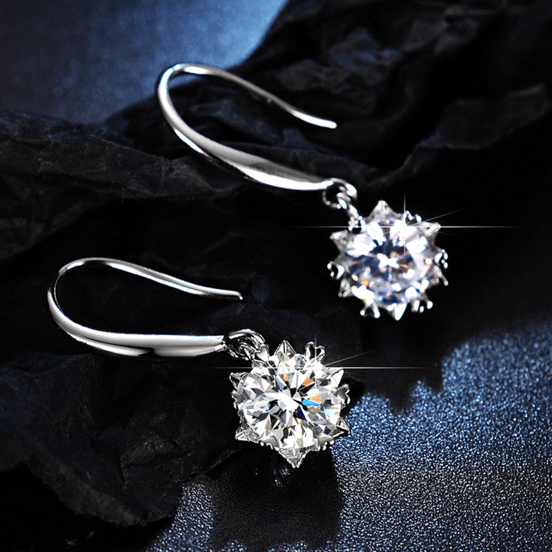 Silver Plated Crystal Studded Anti Tarnish Circular Solitaire Drop Earrings