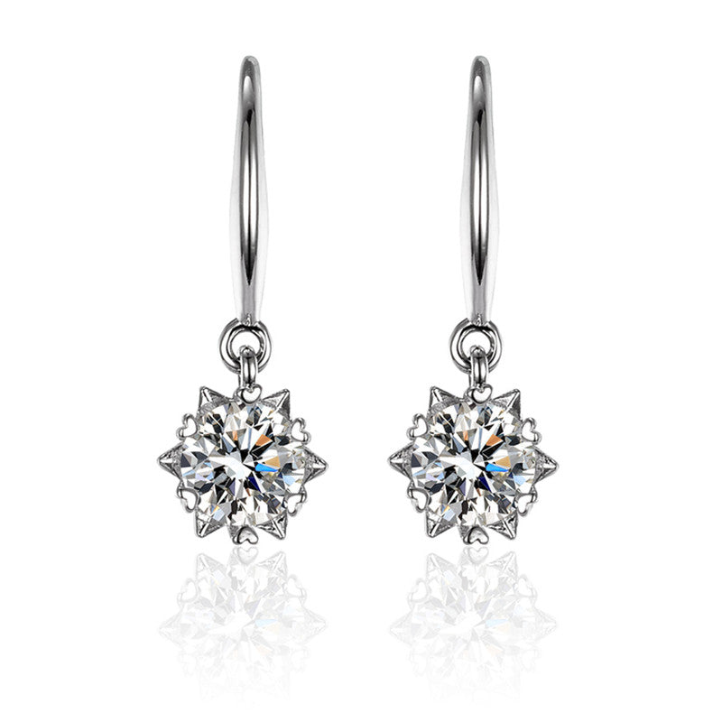 Silver Plated Crystal Studded Anti Tarnish Circular Solitaire Drop Earrings