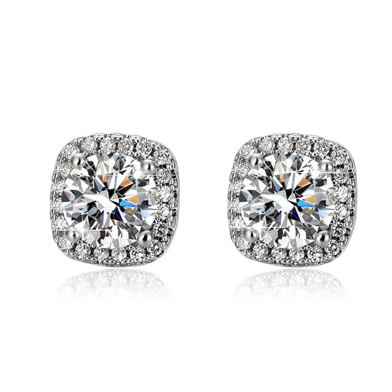 Silver Plated Crystal Studded Geometrical Anti Tarnish Solitaire Stud Earrings