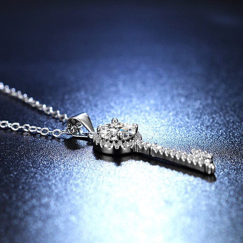 Silver Plated Crystal Studded Key Themed Anti Tarnish Pendant