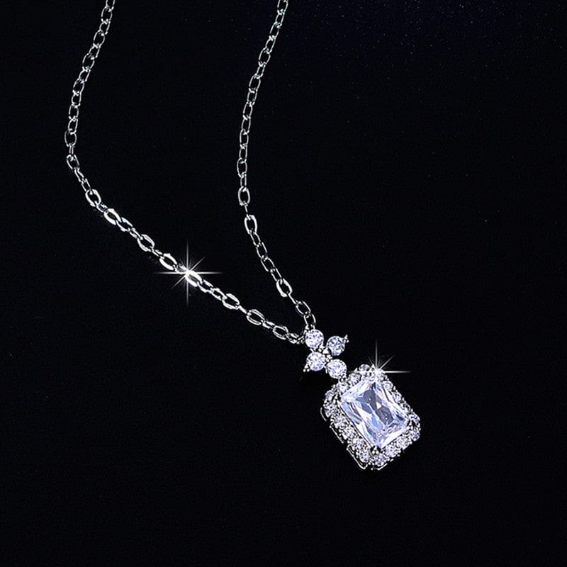 Silver Plated Crystal Studded Geometrical Anti Tarnish Solitaire Pendant