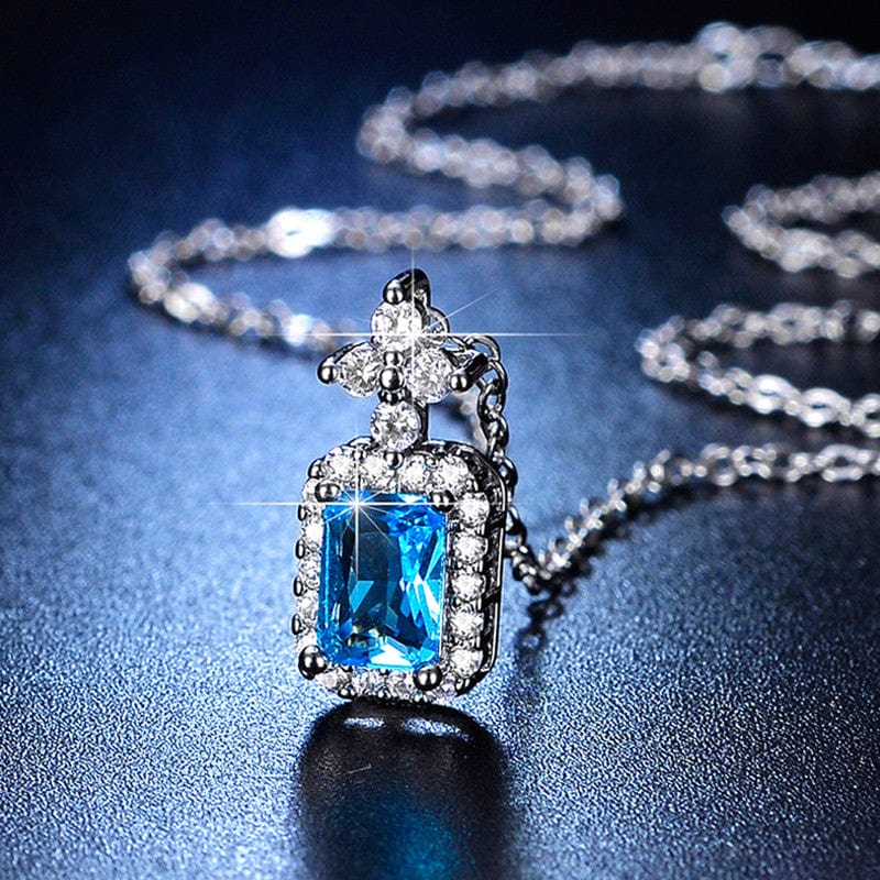 Silver Plated Crystal Studded Geometrical Blue Stone Anti Tarnish Solitaire Pendant