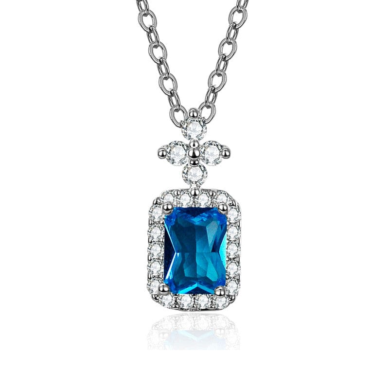 Silver Plated Crystal Studded Geometrical Blue Stone Anti Tarnish Solitaire Pendant