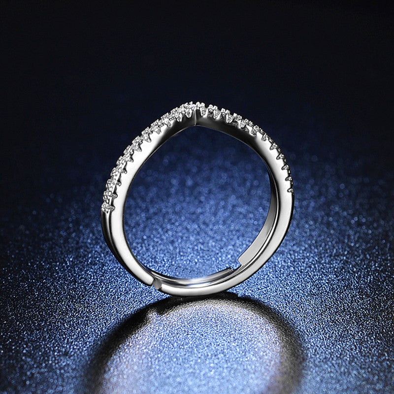 Silver Plated American Diamond Studded V Shape Contemporary Adjustable Finger Ring