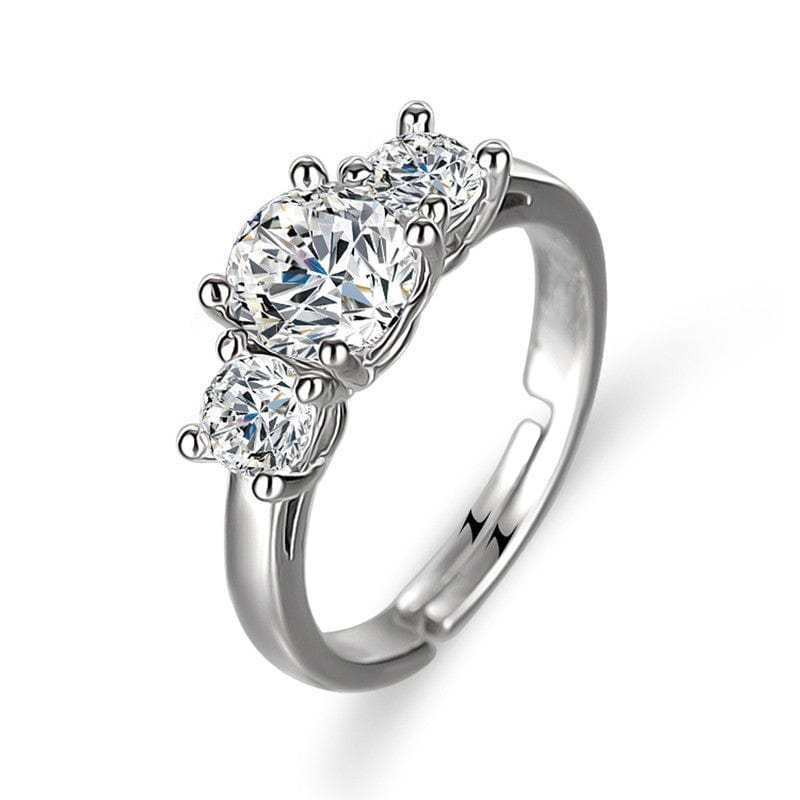 Silver Plated Crystal Studded Contemporary Anti Tarnish Solitaire Adjustable Finger Ring