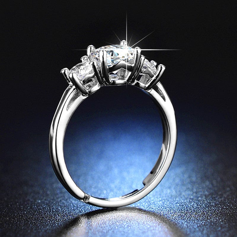 Silver Plated Crystal Studded Contemporary Anti Tarnish Solitaire Adjustable Finger Ring