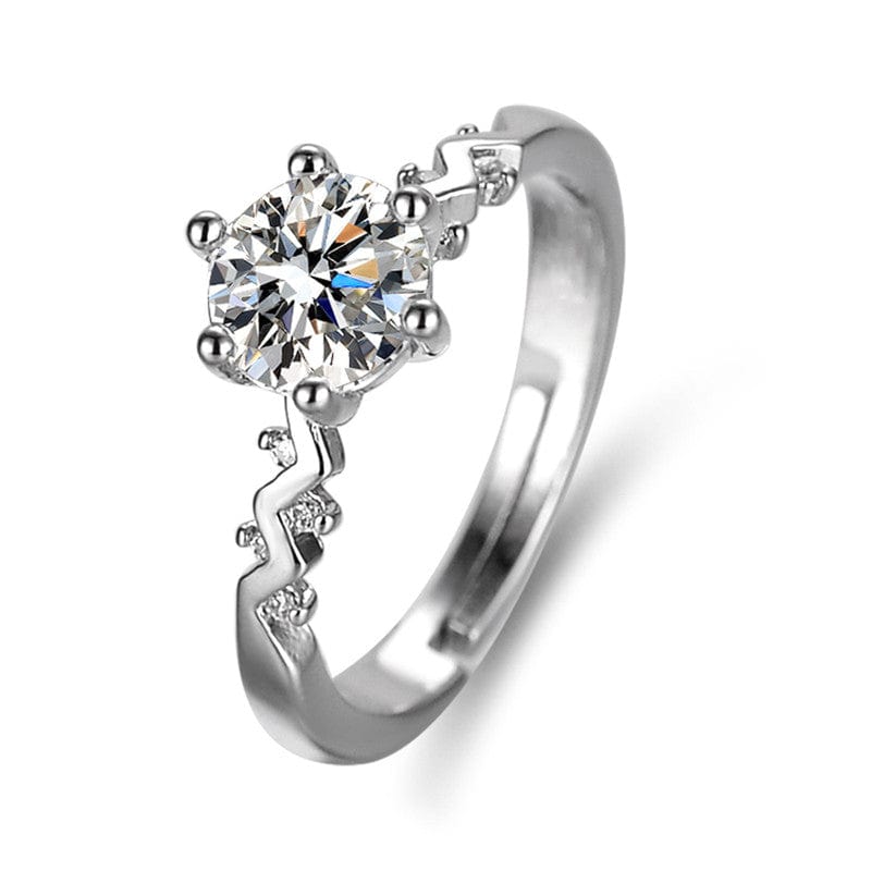 Silver Plated Crystal Studded Unique Wave Like Adjustable Solitaire Finger Ring