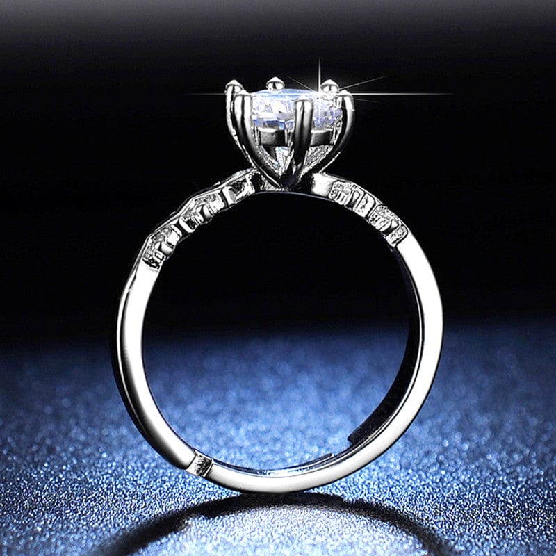 Silver Plated Crystal Studded Unique Wave Like Adjustable Solitaire Finger Ring